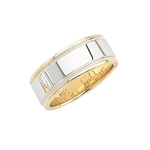 14k 2-Tone Gold Wedding Band w/ Light Milgrain 8.5mm Size 10