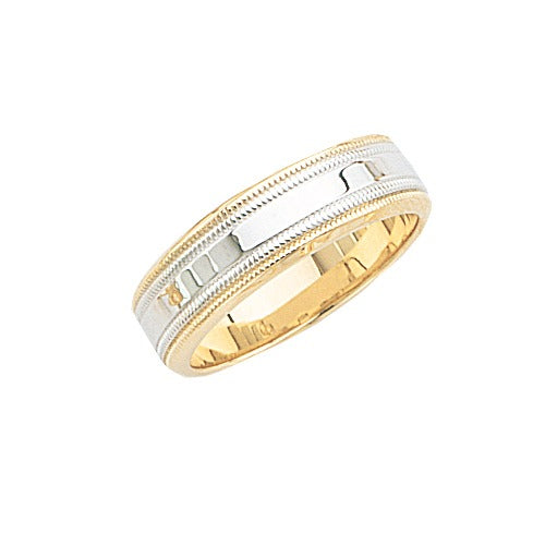 14k 2-Tone Gold Wedding Band w/ Light Milgrain 7mm Size 6