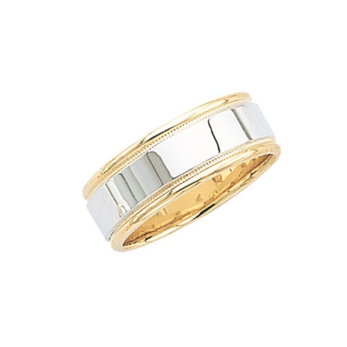 14k 2-Tone Gold Wedding Band w/ Light Milgrain 7 mm Size 10