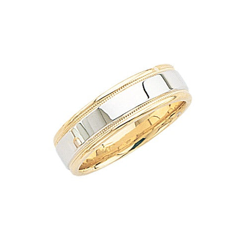 14k 2-Tone Gold Wedding Band w/ Light Milgrain 6 mm Size 10