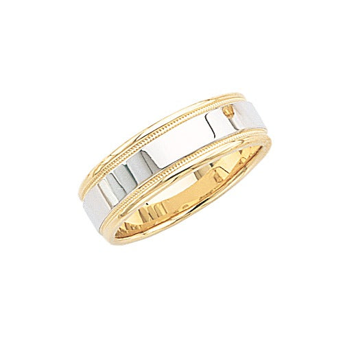 14k 2-Tone Gold Wedding Band w/ Light Milgrain 6 mm Size 10