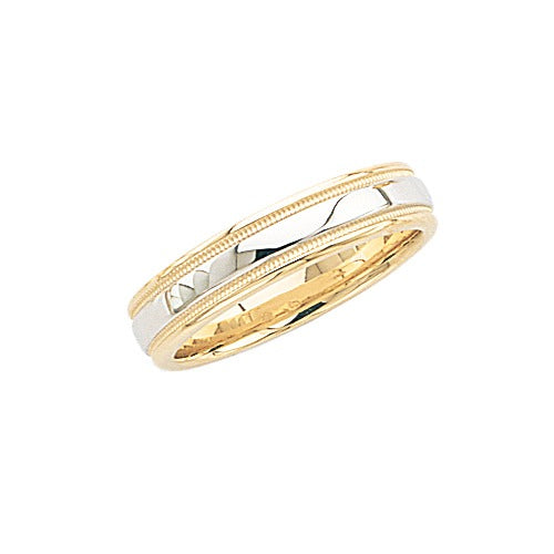 14k 2-Tone Gold Wedding Band w/ Light Milgrain 5 mm Size 10