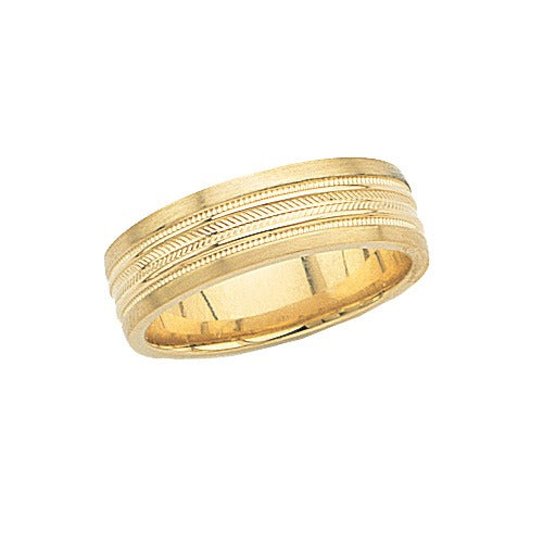 14K Yellow Wedding Band with Double Rope Design 7 mm Size 6