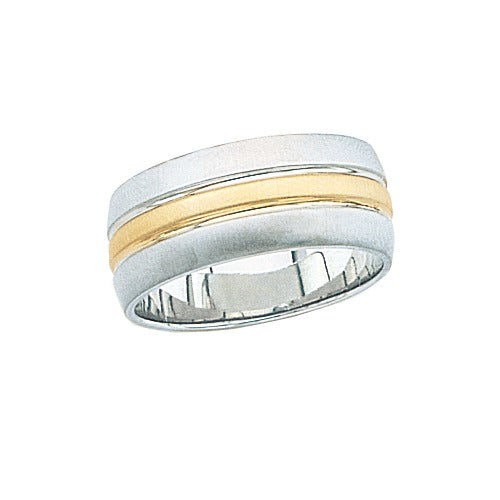 14k 2-Tone Gold Wedding Band Brushed Finish 9 mm Size 10