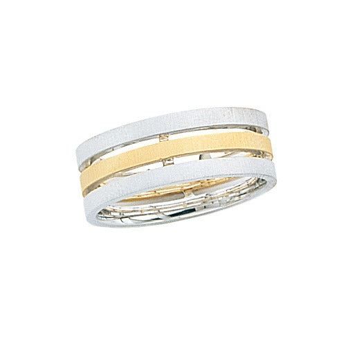 14k 2-Tone Gold Triple Wedding Band Brushed Finish 7.5 mm Size 10