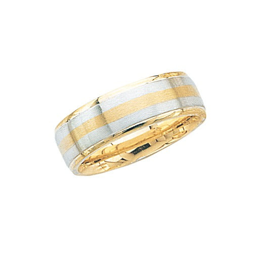 14k 2-Tone Gold Wedding Band Brushed Finish 7 mm Size 10