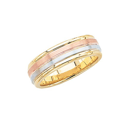 Tri-Color Wedding Band 7 mm Size 10