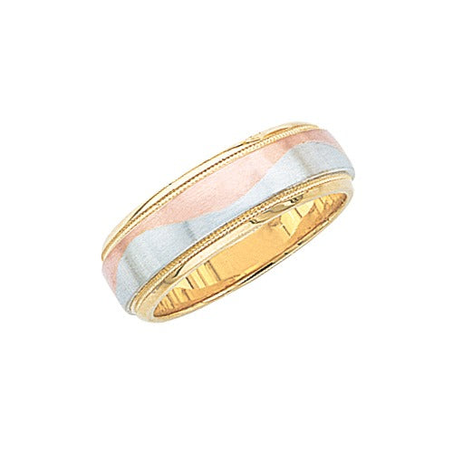 Tri-Color Wedding Band 7 mm Size 10