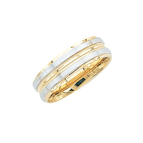 14k 2-Tone Gold Wedding Band w/ Light Center Milgrain 7 mm Size 10