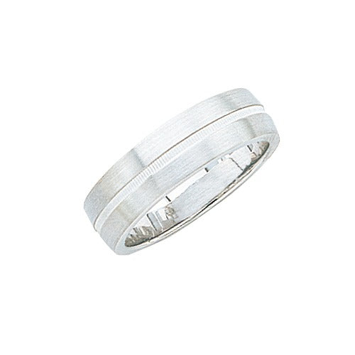 14K White Wedding Band w Center Milgrain 7mm Size-10.0