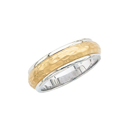 14k 2-Tone Gold Wedding Band Hammer Finish Center 7 mm Size 10