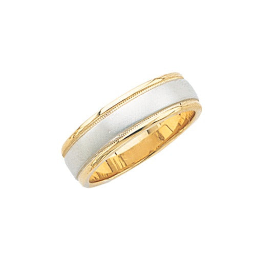 14k 2-Tone Gold Wedding Band Brushed Finish Center 6 mm Size 10