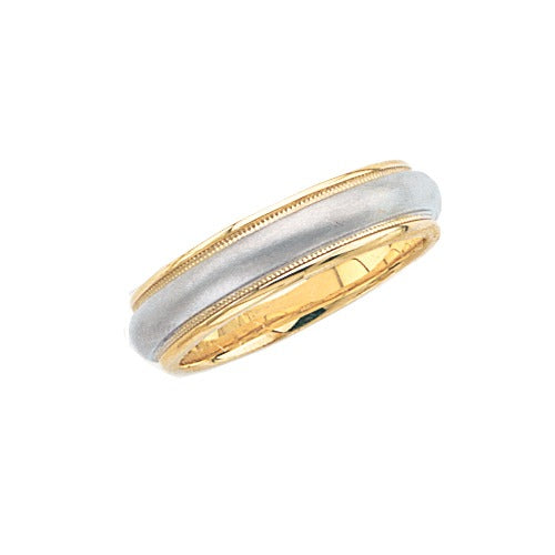 14k 2-Tone Gold Wedding Brushed Finish Center, Milgrain Edge 6 mm Size 10