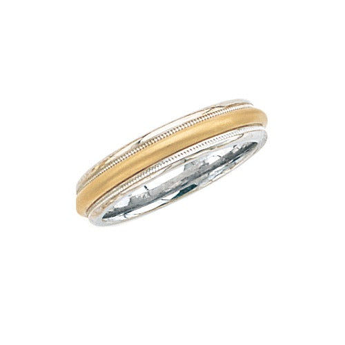 14k 2-Tone Gold Wedding Brushed Finish Center, Milgrain Edge 5 mm Size 10