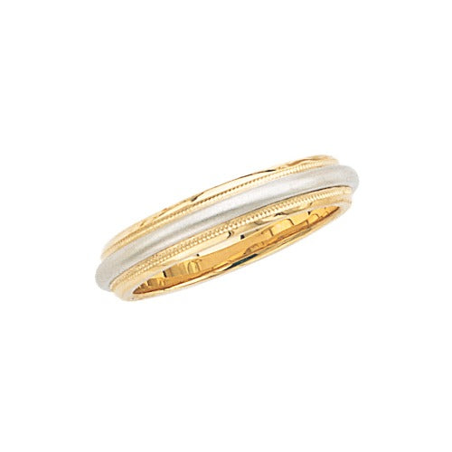 14k 2-Tone Gold Wedding Brushed Finish Center, Milgrain Edge 5 mm Size 10