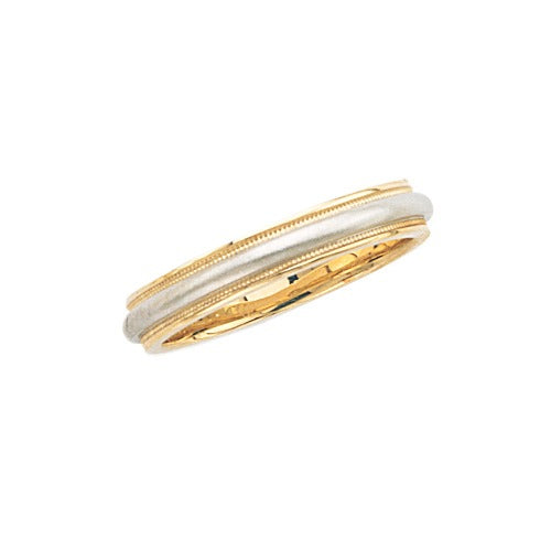 14k 2-Tone Gold Wedding Band Brushed Finish Center, Milgrain Edge 4 mm Size 10