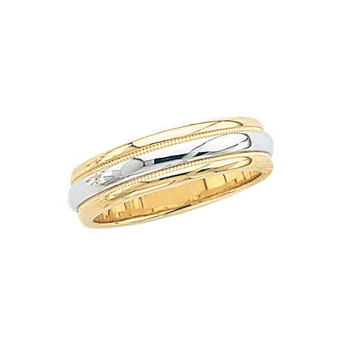 14k 2-Tone Gold Wedding Band w/ Milgrain Edge 6 mm Size 10