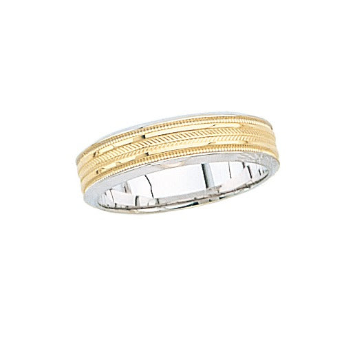 14k 2-Tone Gold Wedding Band w/ Triple Milgrain 6mm Size 13