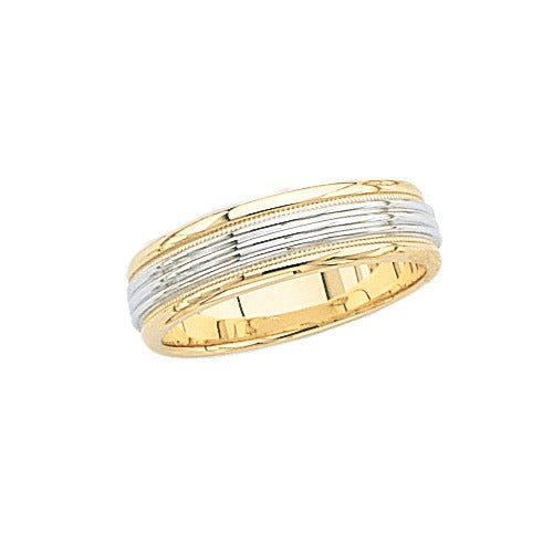 14k 2-Tone Gold Wedding Band w/ Milgrain 6mm Size 11