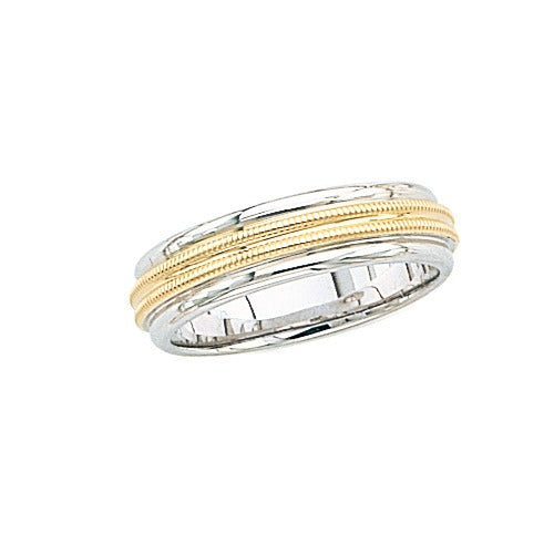 14k 2-Tone Gold Wedding Band w/ Double Milgrain 6mm Size 11