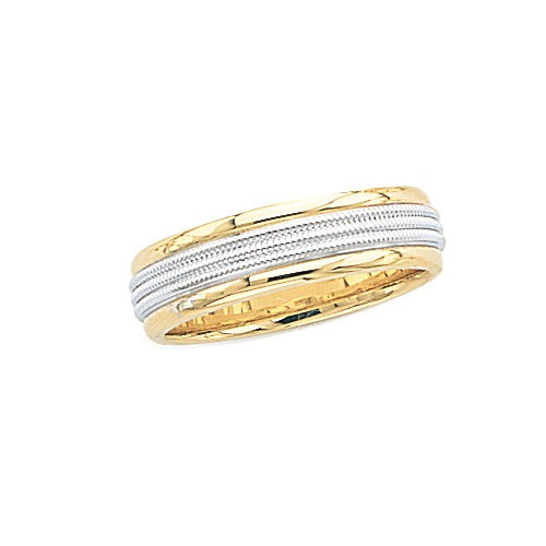 14k 2-Tone Gold Wedding Band w/ Triple Milgrain Center 6mm Size 10