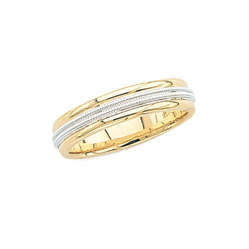 14k 2-Tone Gold Wedding Band w/ Double Milgrain 5mm Size 6