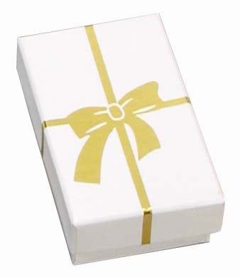 Cotton-Filled Gift Box in Glossy White & Gold Bow Print